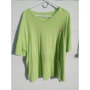 Polo Ralph Lauren V Neck T Shirt Lime Green 2x Big Pink Logo
